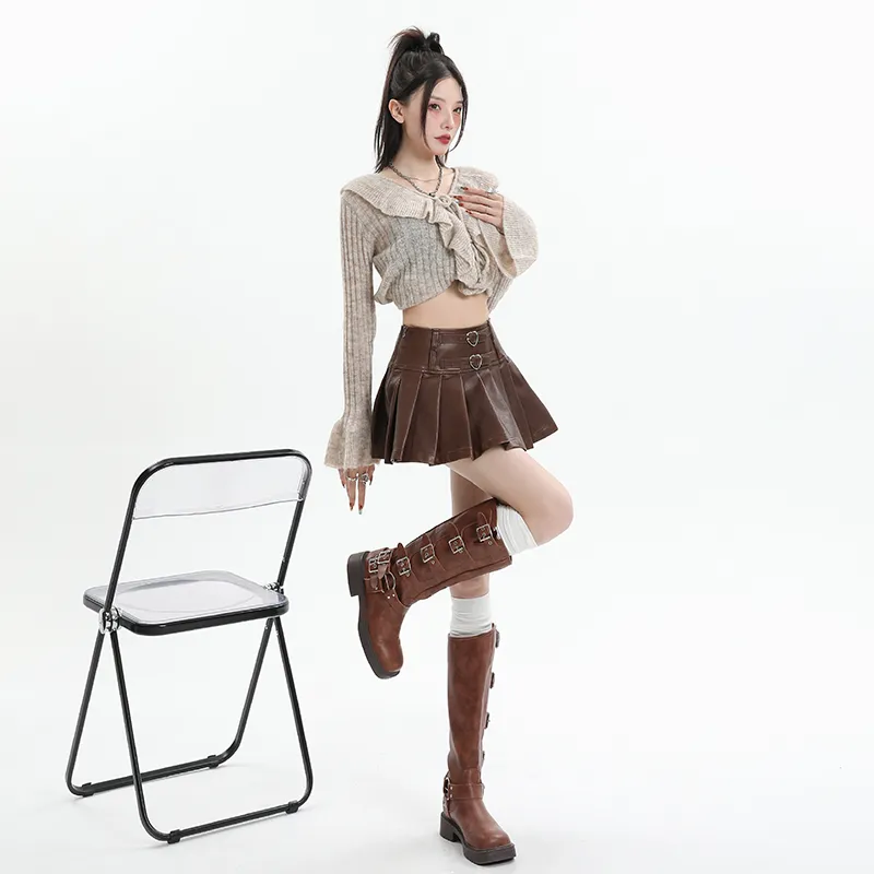 YINLEI Leather Short Skirts Women's-3