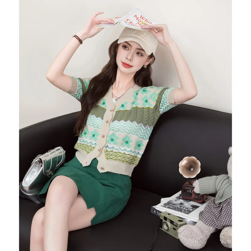 FAWENXIANGZI Knitwear Women's Pink Green Apricot-3