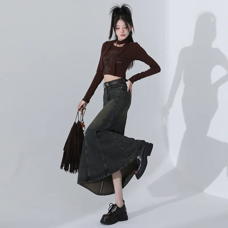 YINLEI Denim Long Skirt Women's-2