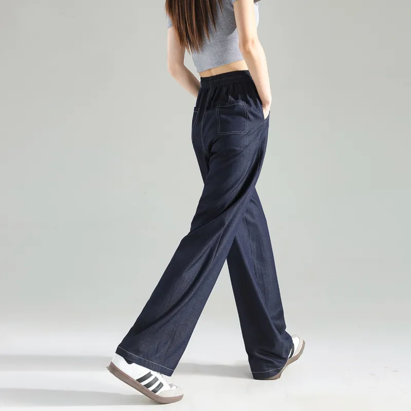 Tonlion Casual Pants Women's Dark Denim Blue-4