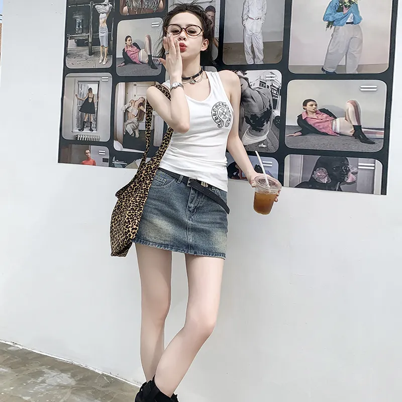 YINLEI Denim Short Skirts Women's-3