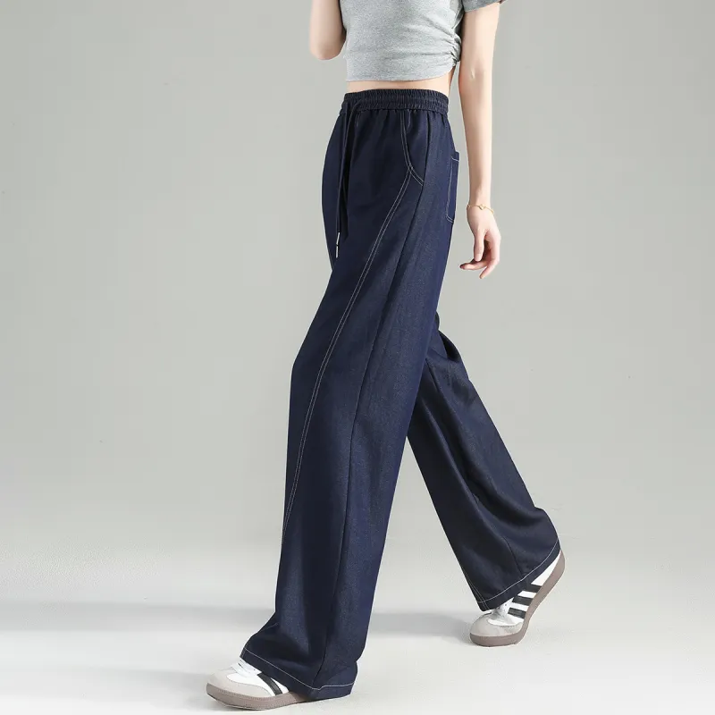 Tonlion Casual Pants Women's Dark Denim Blue-9
