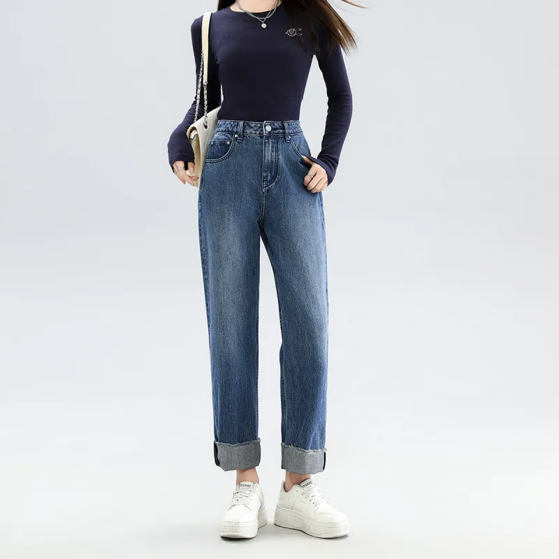 FAWENXIANGZI Jeans Women's Dark Blue-1