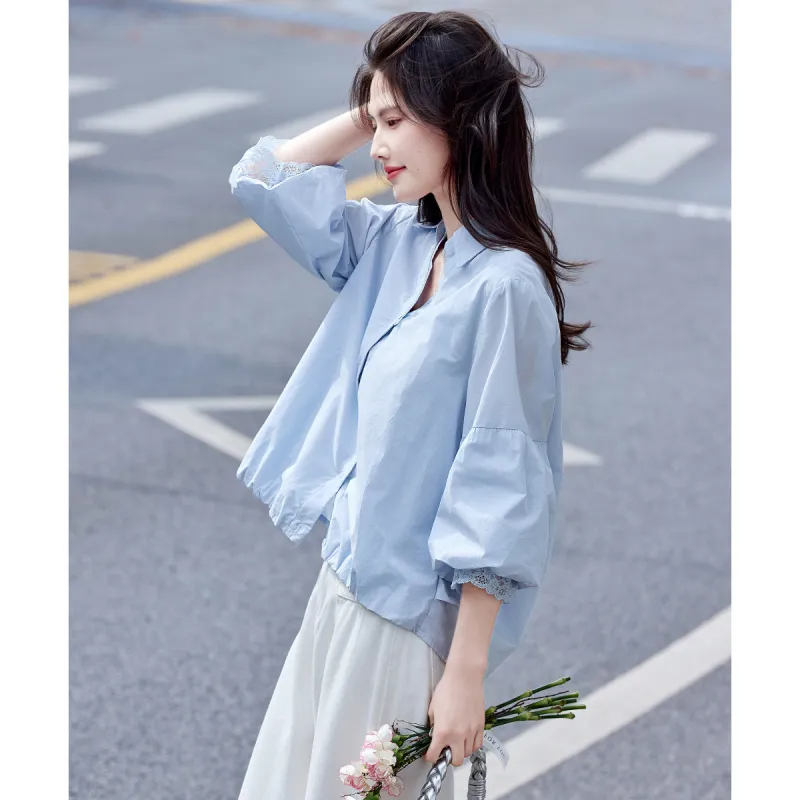 Still quiet Shirts Women's Blue-4