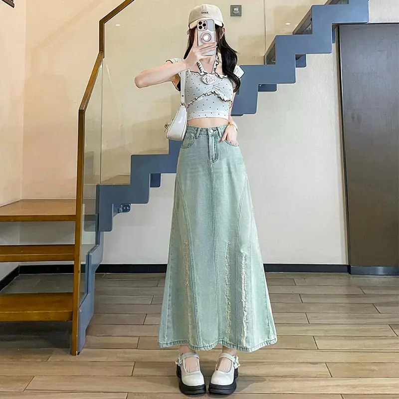 YINLEI Denim Long Skirt Women's-2
