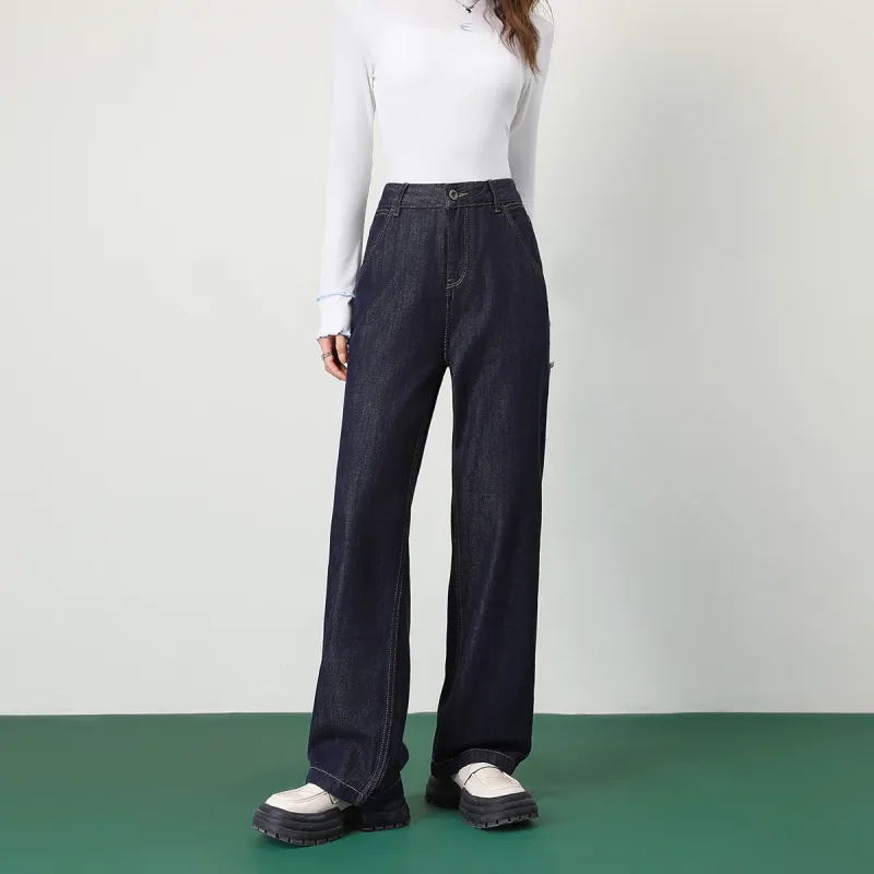 FAWENXIANGZI Jeans Women's Dark Blue-3