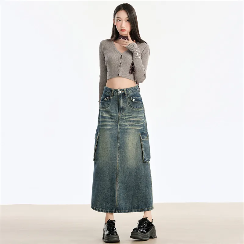 YINLEI Denim Long Skirt Women's-1