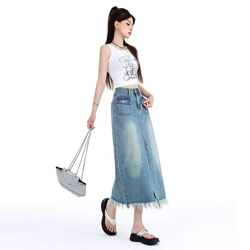 YINLEI Denim Long Skirt Women's-4