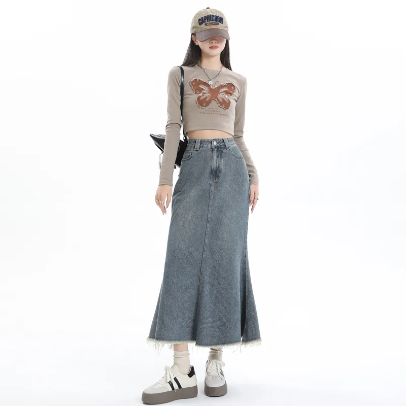 YINLEI Denim Long Skirt Women's-2