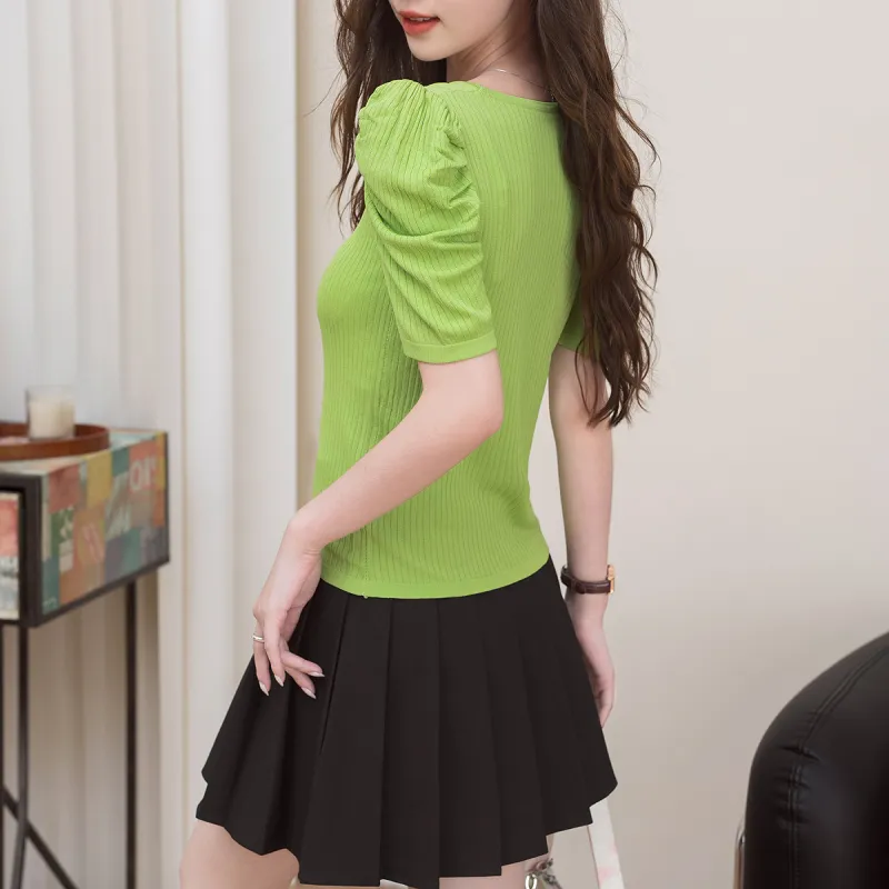 FAWENXIANGZI Puff Sleeve T Shirt Women's-0