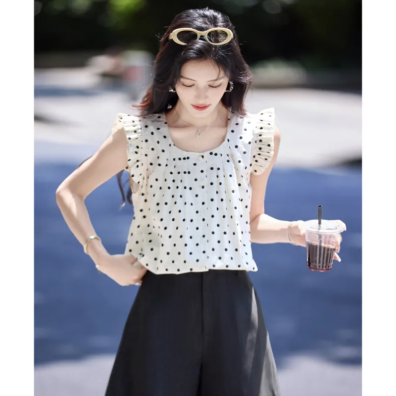 Still quiet Shirts Women's Beige Polka Dot-1