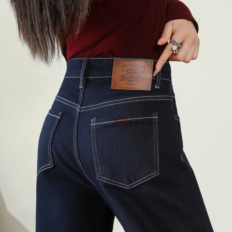 FAWENXIANGZI Jeans Women's Dark Blue-10