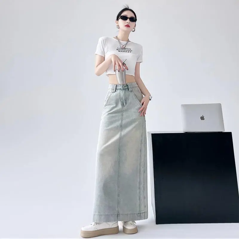 YINLEI Denim Long Skirt Women's-3