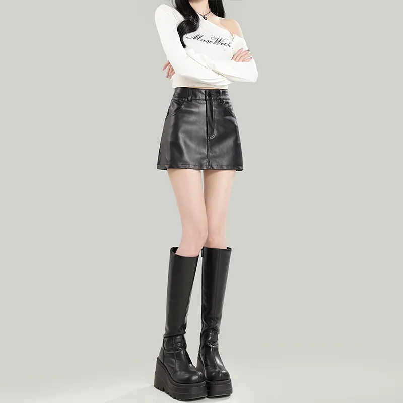 YINLEI Leather Short Skirts Women's-3