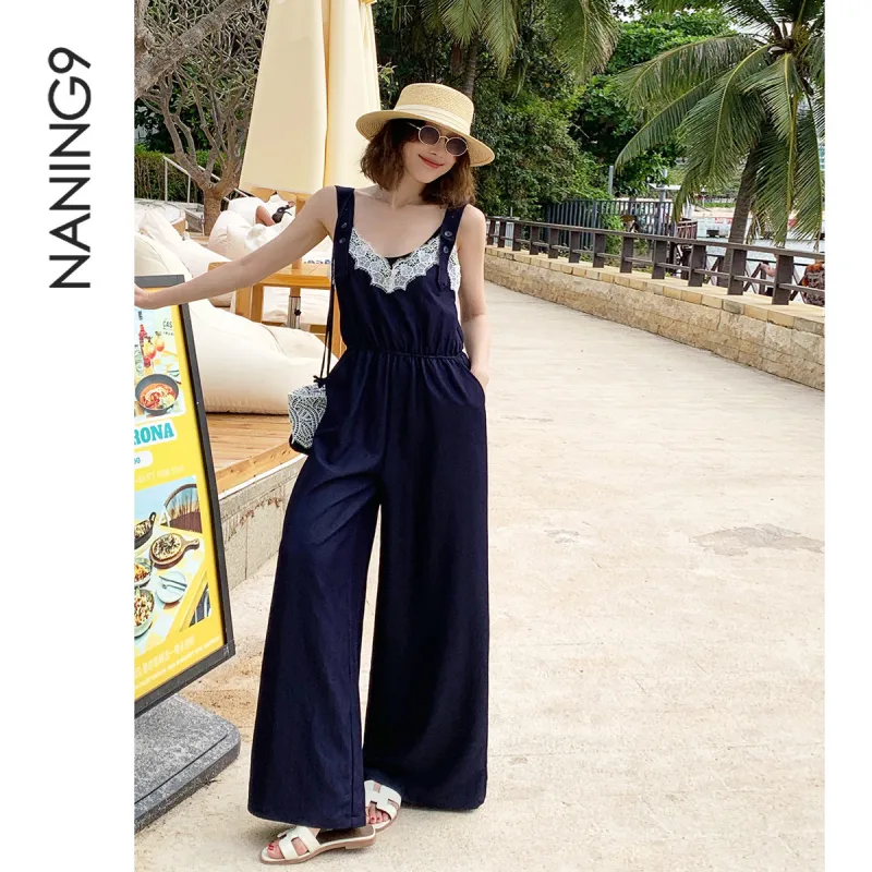 NANING9 Jumpsuits Women's Navy Blue-3