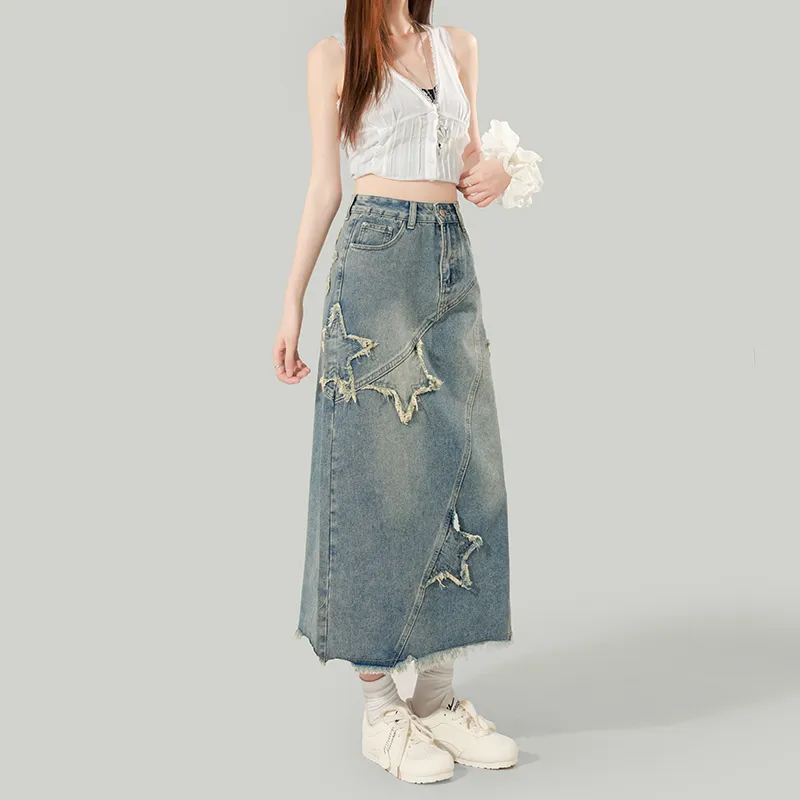 YINLEI Denim Long Skirt Women's-4