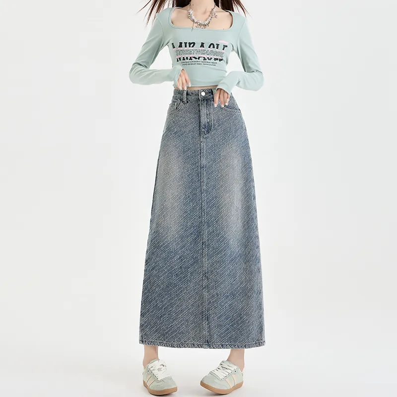 YINLEI Denim Long Skirt Women's-2