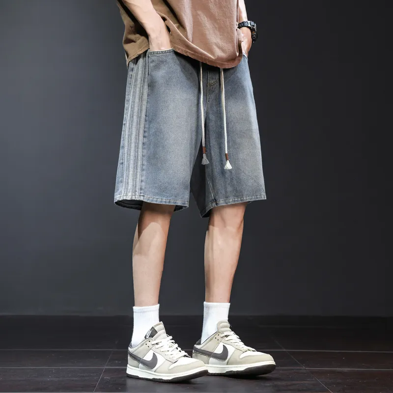 Tonlion Denim Shorts Men Light Denim Blue-4