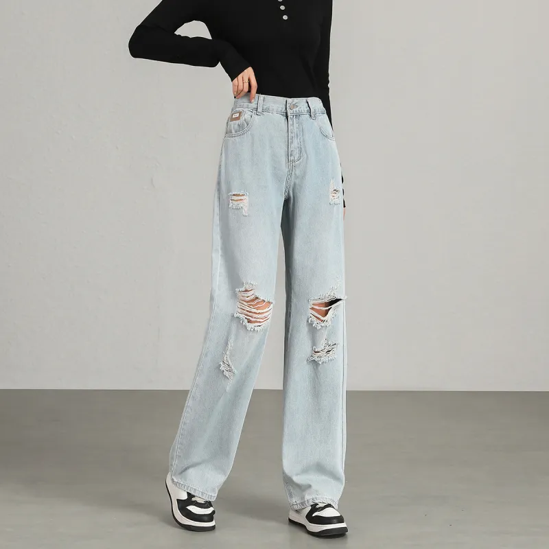 FAWENXIANGZI Jeans Women's Light Blue-2