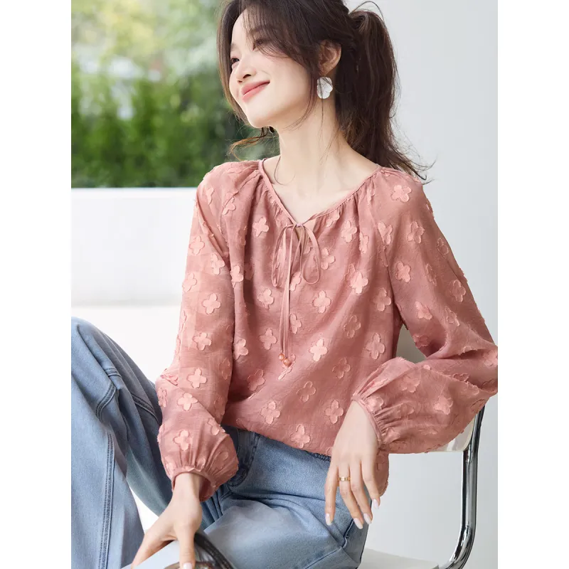 Mo Han Yi Mei Shirts Women's Gray Pink-2