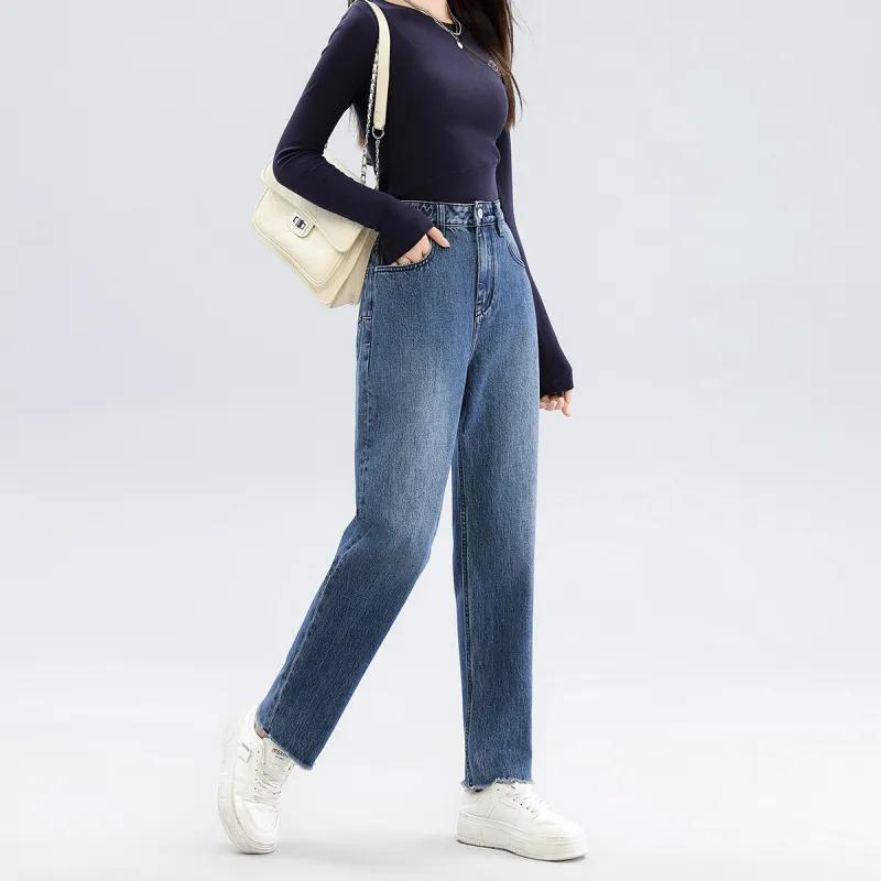 FAWENXIANGZI Jeans Women's Dark Blue-4