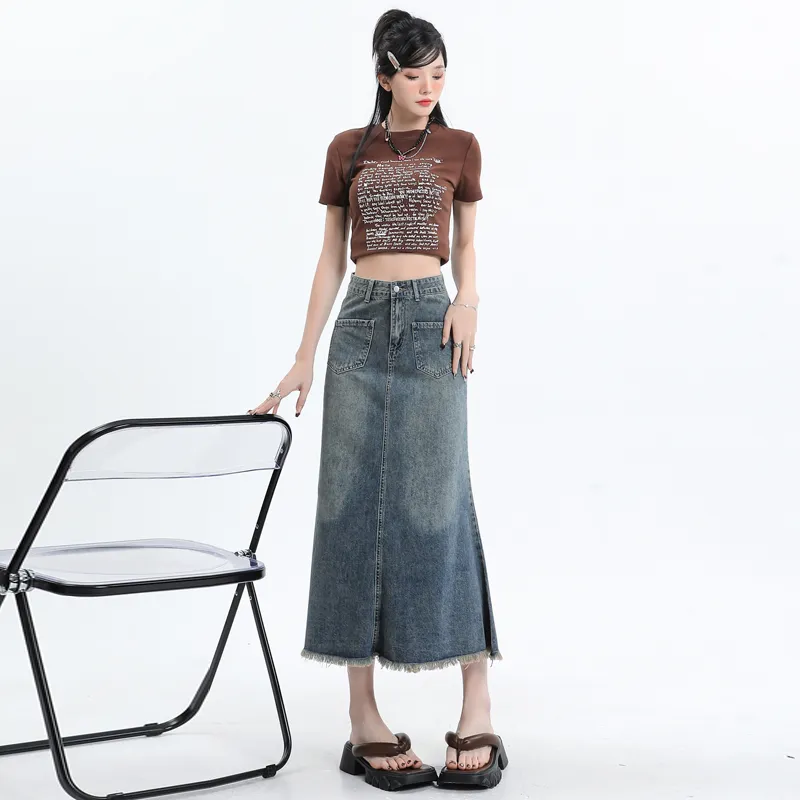 YINLEI Denim Long Skirt Women's-1