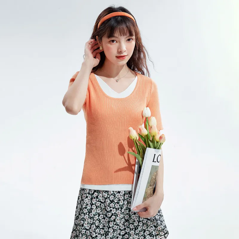 FAWENXIANGZI T Shirts Women's Orange-2