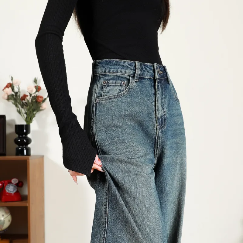 FAWENXIANGZI Jeans Women's Vintage Blue-1