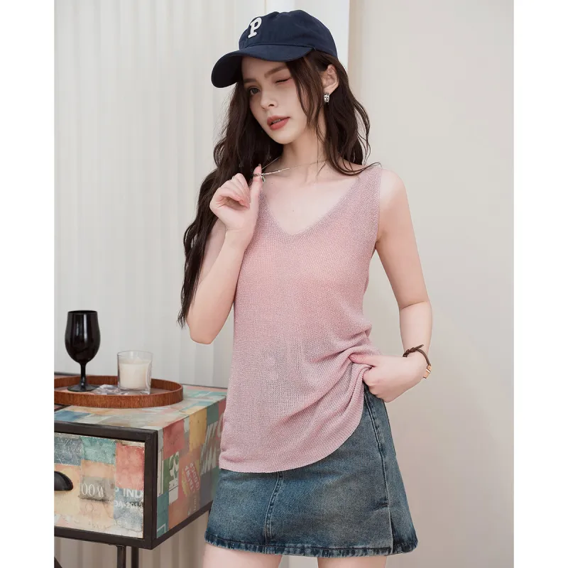 FAWENXIANGZI Tank Tops Women's Pink-3