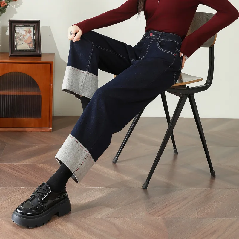FAWENXIANGZI Jeans Women's Dark Blue-7