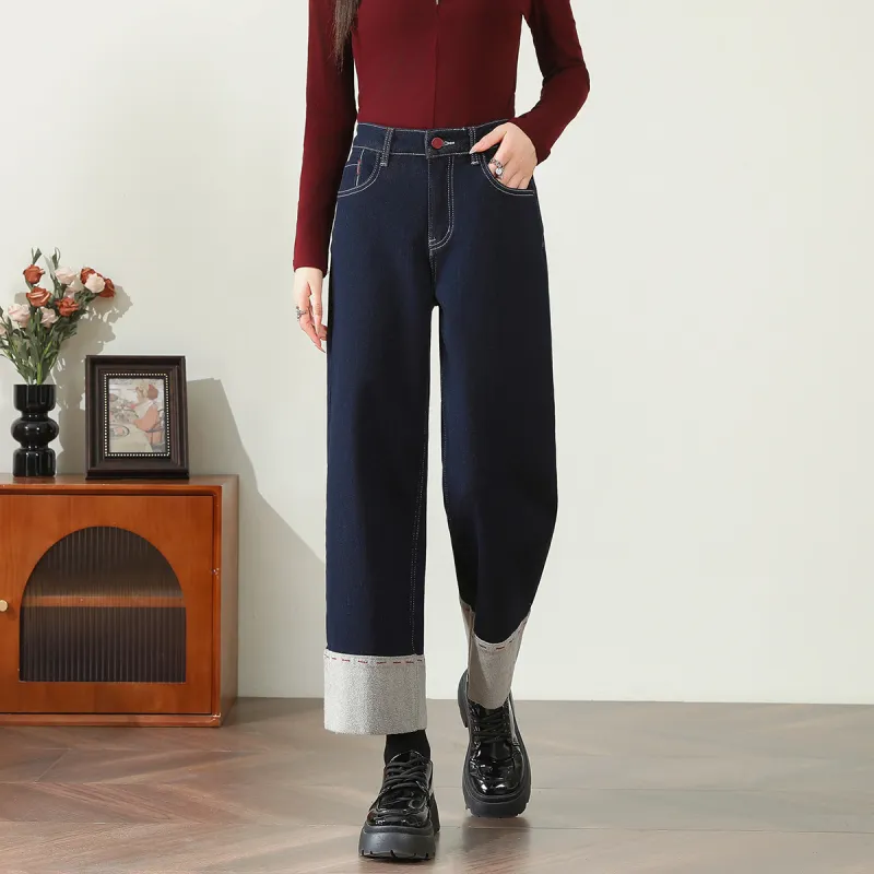 FAWENXIANGZI Jeans Women's Dark Blue-3