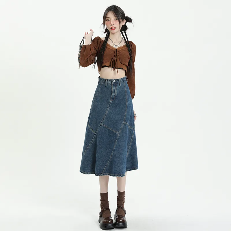 YINLEI Denim Long Skirt Women's-1
