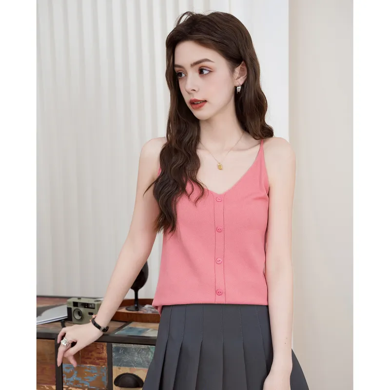 FAWENXIANGZI Tank Tops Women's Dark Pink-1