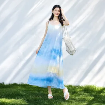 IHIMI Slip Dresses Women's Gradient Yellow Blue