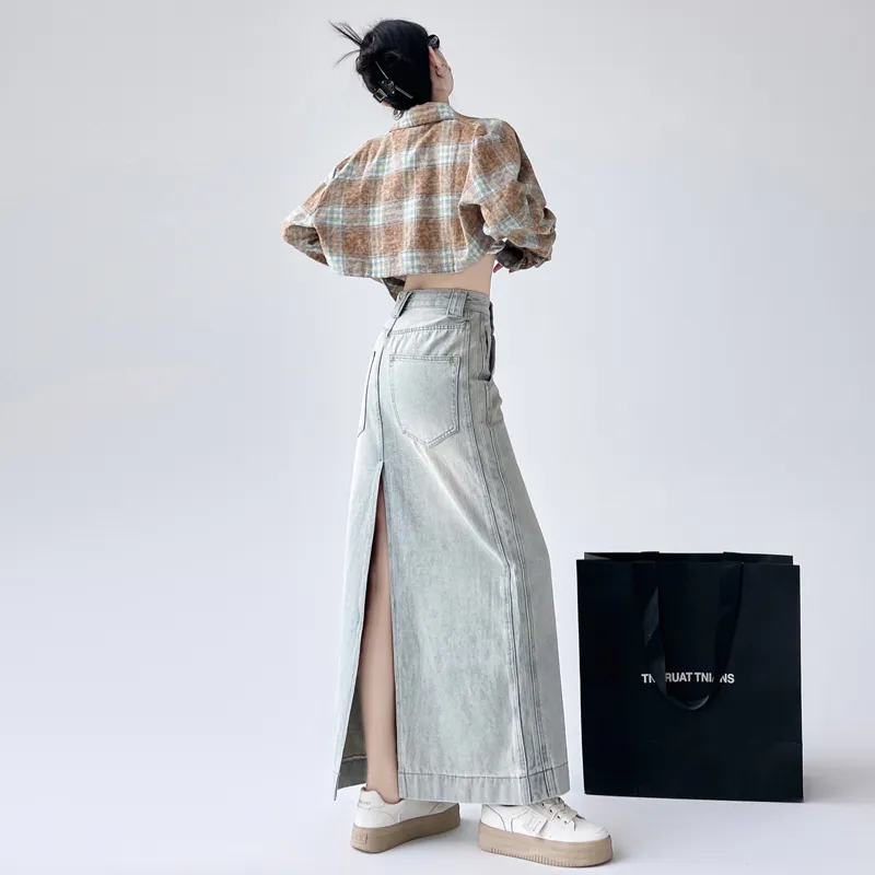YINLEI Denim Long Skirt Women's-4