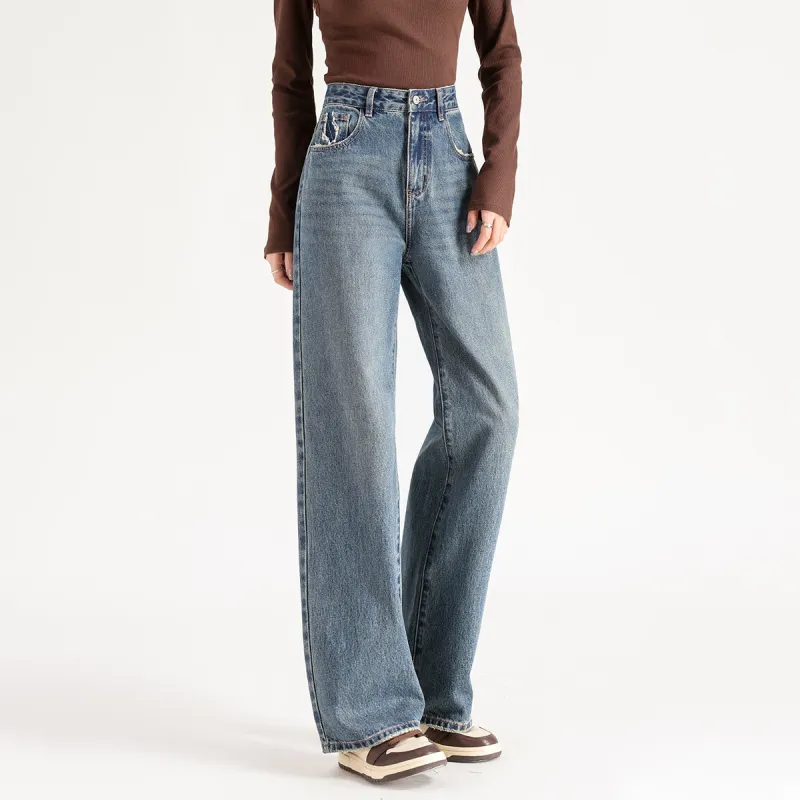 FAWENXIANGZI Jeans Women's Vintage Blue-8