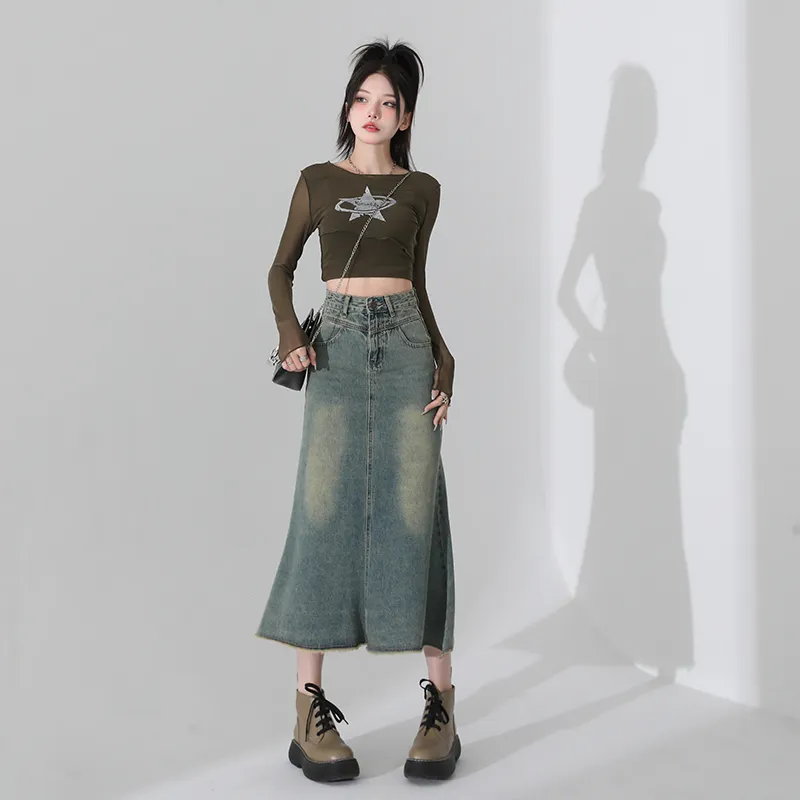 YINLEI Denim Long Skirt Women's-3