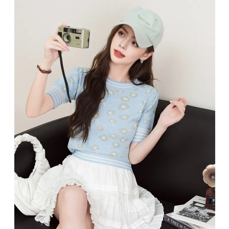 FAWENXIANGZI Knitwear Women's Pink Blue-0