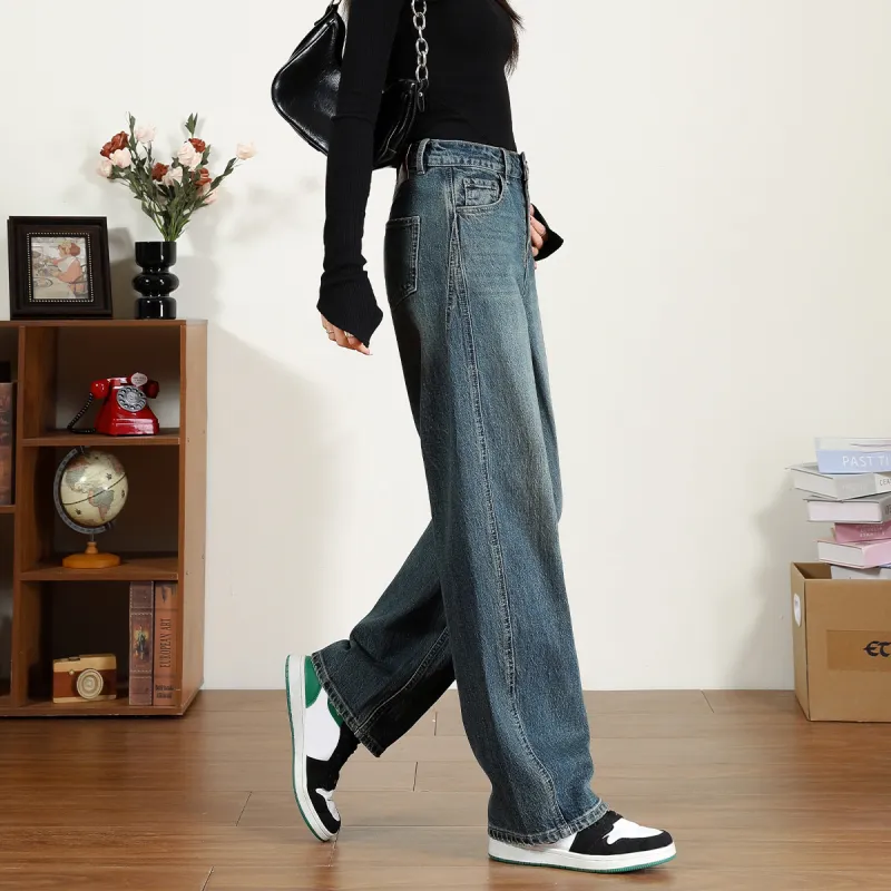 FAWENXIANGZI Jeans Women's Vintage Blue-2