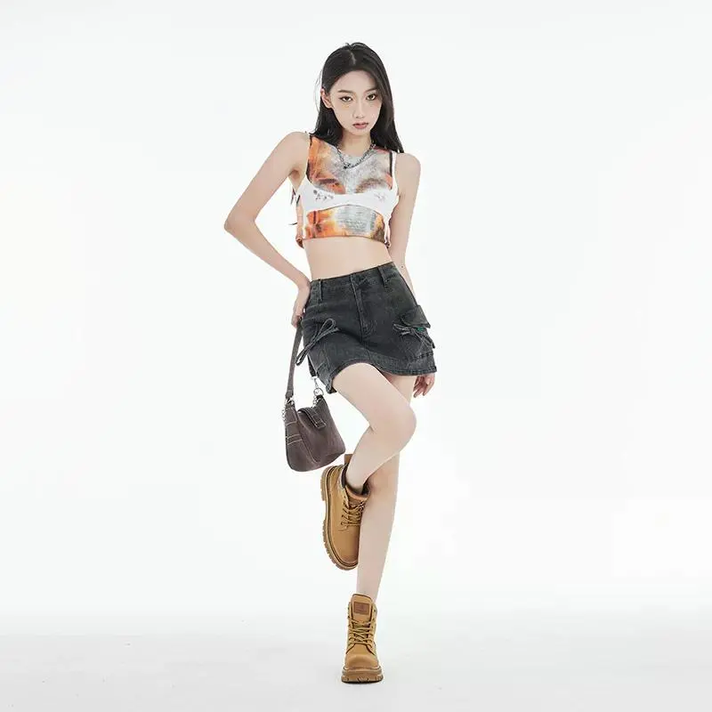 YINLEI Denim Short Skirts Women's-3