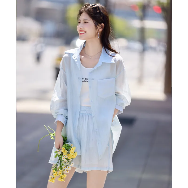 Still quiet Two Piece Skirt Sets Women's Blue+White-4