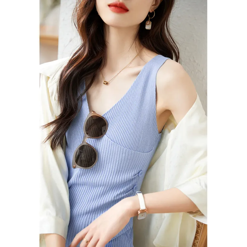 Mo Han Yi Mei Tank Tops Women's Gray Blue-2