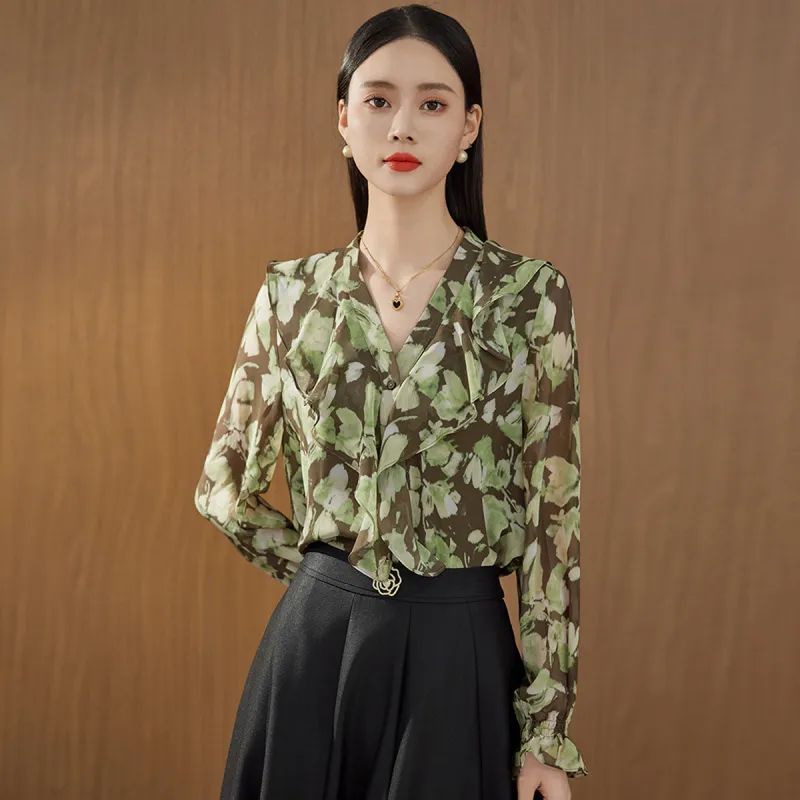 Hang Yi Court Shirt Women's Green Floral-4