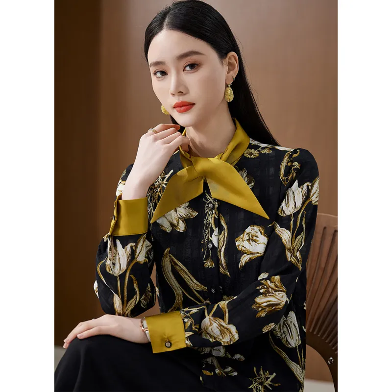 Hang Yi Court Shirts Women's Black Floral-7