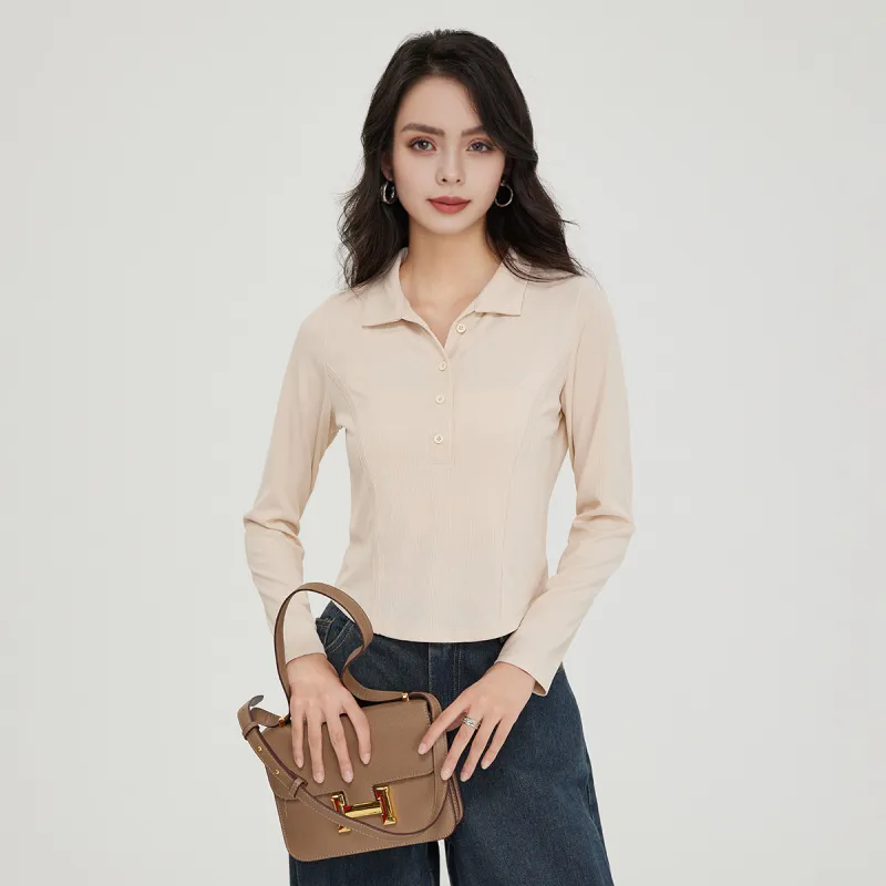 FAWENXIANGZI Crop Tops Women's Apricot-2