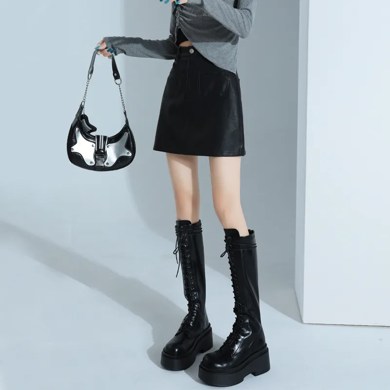 YINLEI Leather Short Skirts Women's-1