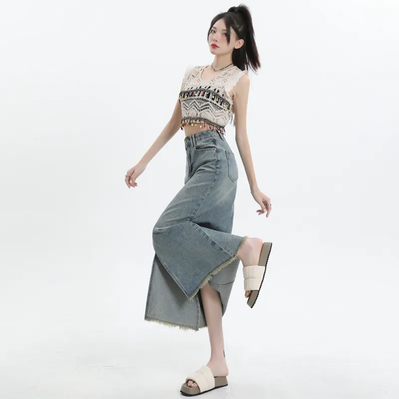 YINLEI Denim Long Skirt Women's-4
