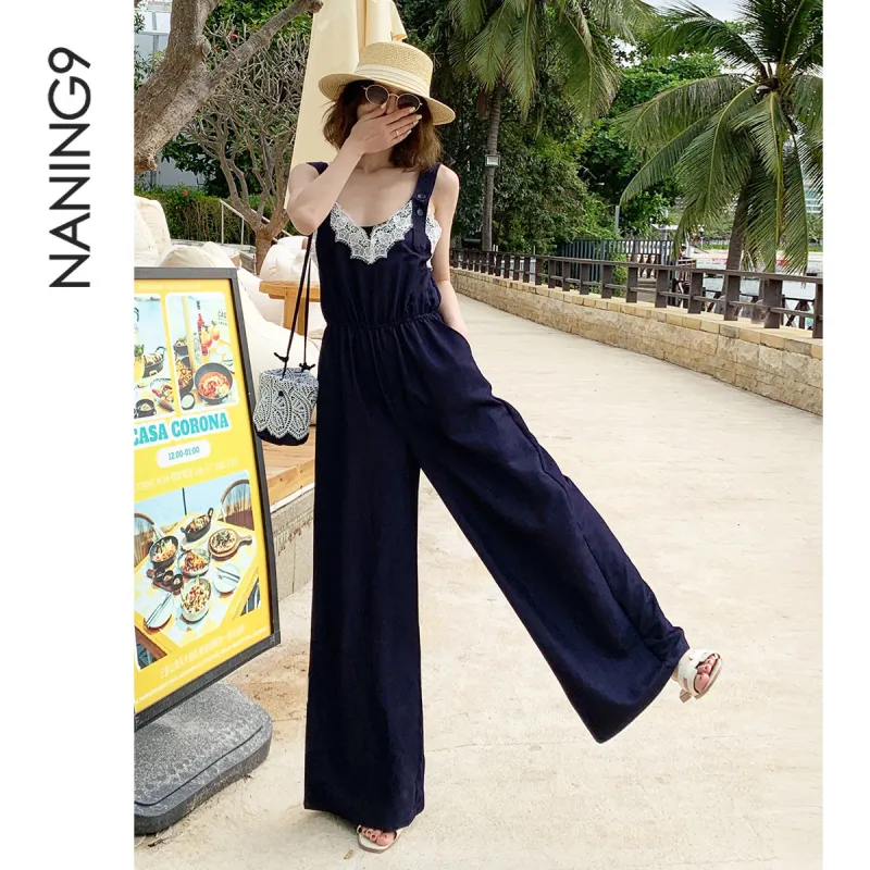 NANING9 Jumpsuits Women's Navy Blue-1