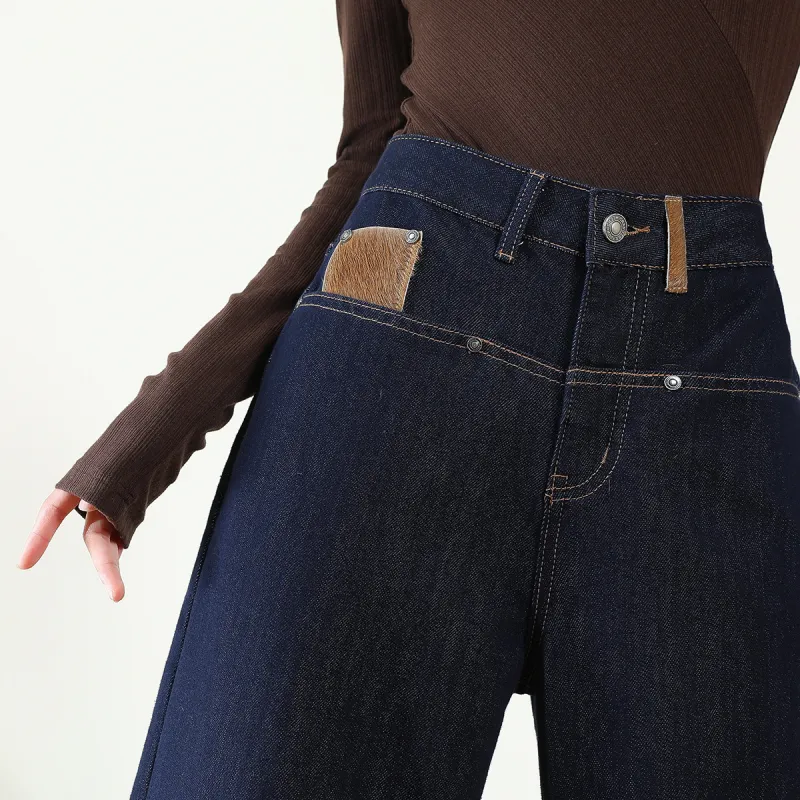 FAWENXIANGZI Jeans Women's Dark Blue-8