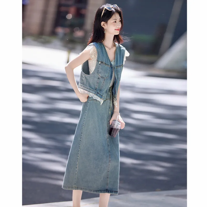 Still quiet Two Piece Skirt Sets Women's Blue-2